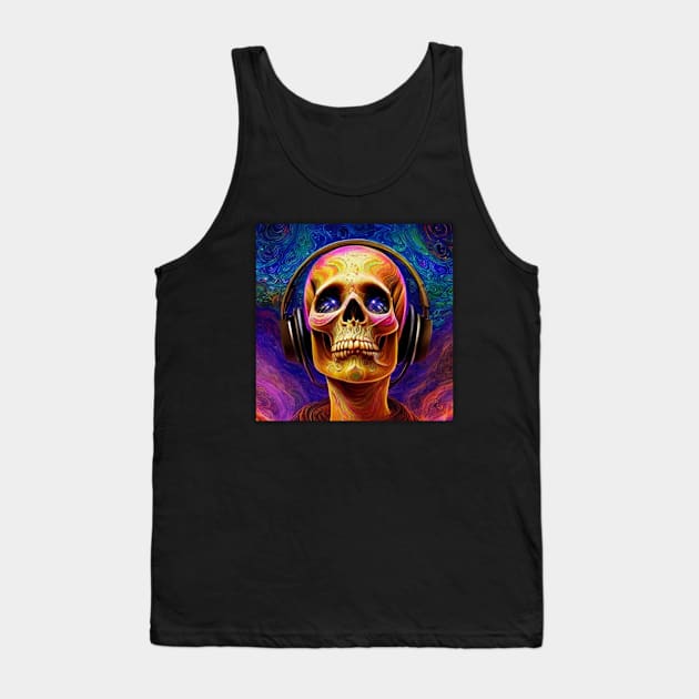 Design Skull Listening To Music Tank Top by Skull Listening To Music